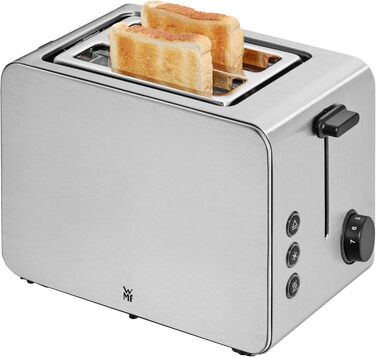 WMF Stelio 2-Slice Stainless Steel Toaster, Double-Slot Toaster with Bread Roll Attachment, Bagel Function, 7 Browning Levels, 900 W, Matte Stainless Steel Toaster