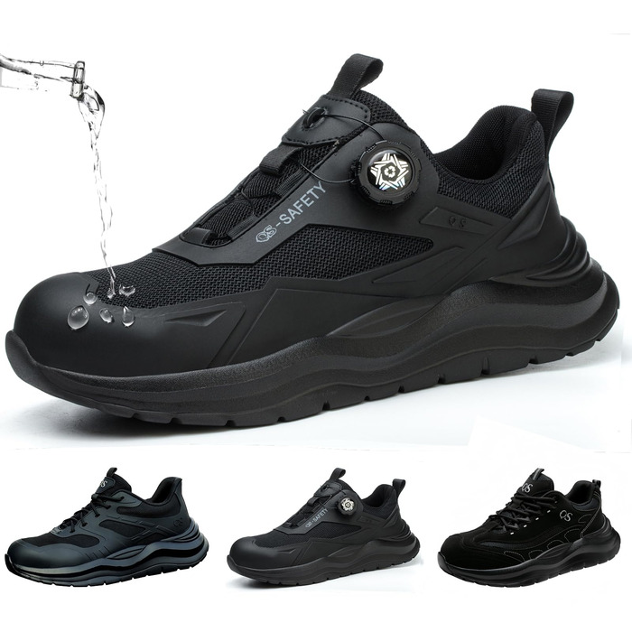 Робочі черевики чоловічі/жіночі, захисні черевики зі сталевою капами, легкі, неслизькі, дихаючі, водонепроникні, літні, чорні. Розмір 47 EU (відповідає 46.5 M105)