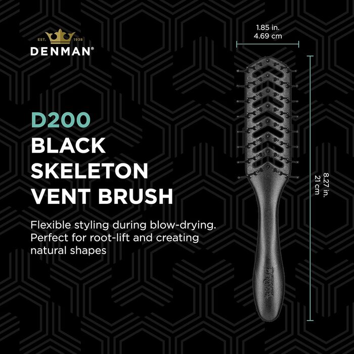 Щітка для укладки волосся Denman D200 - гнучка насадка, для будь-якого типу волосся (чорна)