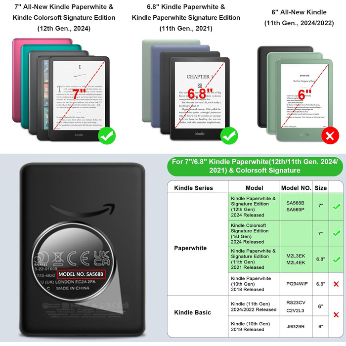 Чохол Fintie для Kindle Paperwhite 12-го покоління (2024/2025) та Kindle Colorsoft/Signature Edition, з підставкою, петлею та авто-сном, чорний
