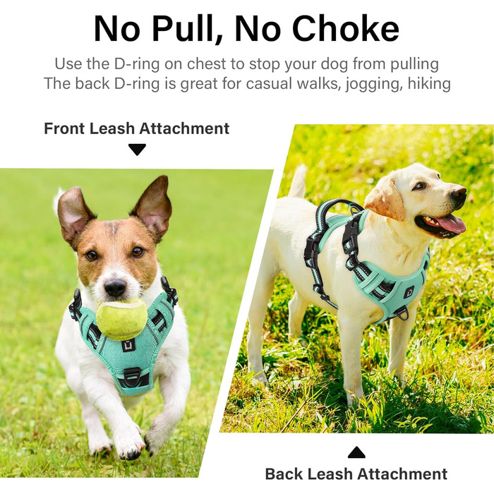 Нашийник для собак No-Pull, грудна шлейка для маленьких, середніх та великих собак - м'яка, дихаюча, регульована, світловідбиваюча, проти потягування з м'яким тримачем (L, блакитний)