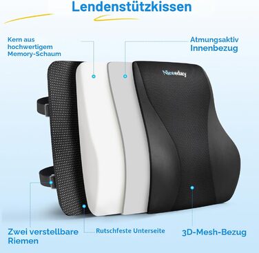Подушка для попереку Niceeday для офісного крісла та авто з піни Memory Foam, дихаюча 3D сітка, підтримка спини