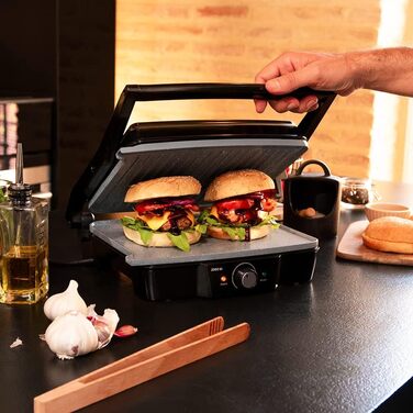 Електричний гриль Cecotec Rock'n Grill 1500 Take&Clean Stone з покриттям RockStone, знімні та придатні для миття в посудомийній машині пластини, 180º відкривання, плаваюча верхня пластина (2000 Вт, гриль та гриль-плита)