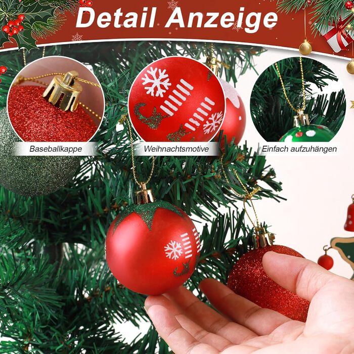 40 шт. ялинкових прикрас прозорих з кришкою, 6 см, з 5 різними внутрішніми дизайнами, пластикові кулі для ялинки, вікна, внутрішнього та зовнішнього декору (червоний + зелений + білий)