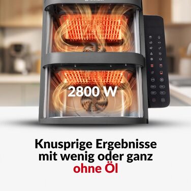 Аерофритюрниця з двома камерами LEHMANN XXL 12L, 2800 Вт, антипригарне покриття, 10 програм, без олії, сіра
