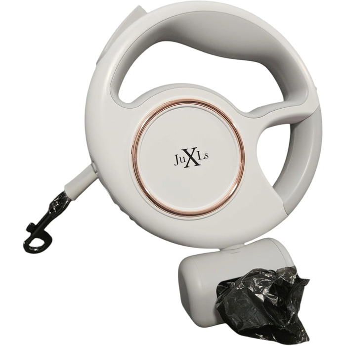 Леєчка для собак з LED-підсвічуванням, 3м, тримач для відходів, світловідбивачі, білий/рожевий, до 10кг