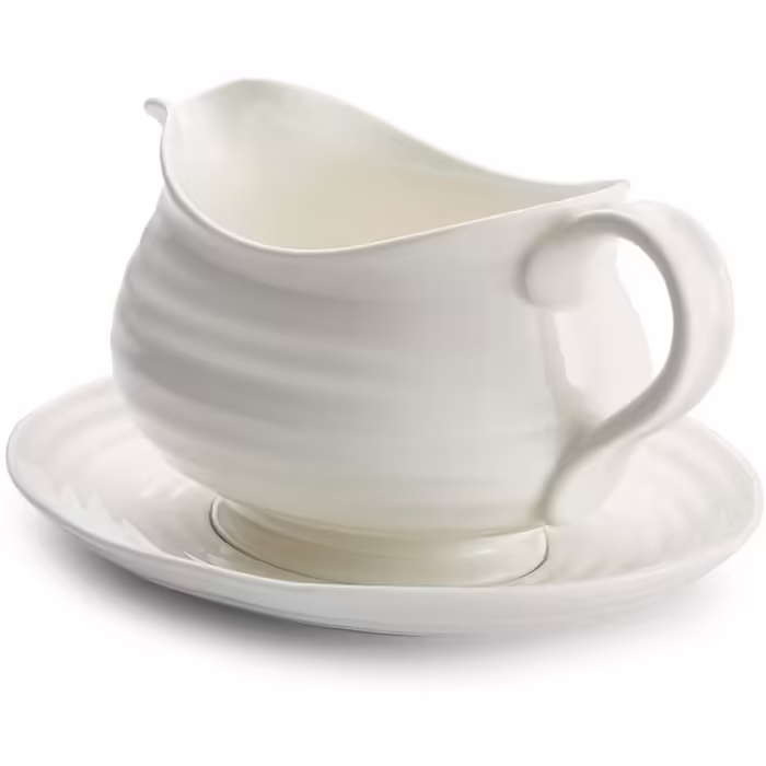 Порцелянова соусниця з підставкою Portmeirion Home & Gifts, біла, 22,5x18x10 см
