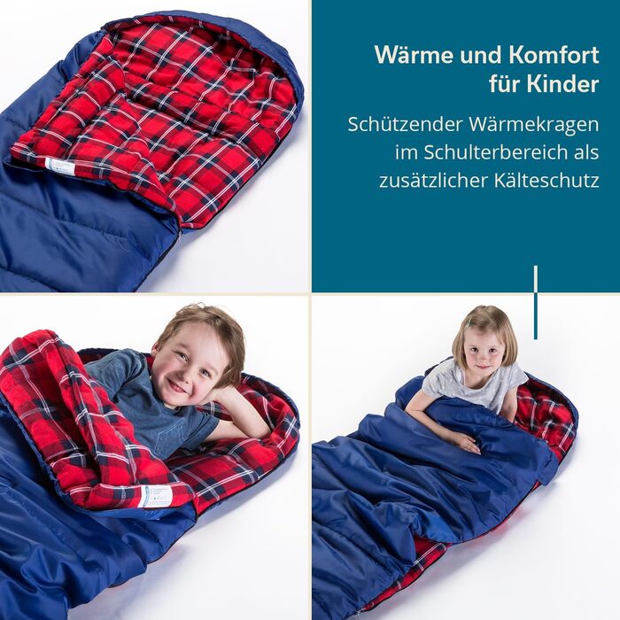 Skandika Dundee Junior Kids Sleeping Bag | Flannel-Lined Cotton Sleeping Bag for Children - Waterproof, 13°C to 3°C Comfort, 175 x 70cm