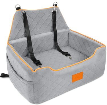 GL GLENSLAVE Dog Car Seat for Large/Medium Dogs - Elevated Pet Seat for Dogs Up to 25kg or 2 Small Dogs, Removable & Washable with Thick Cushions & Storage Pockets (Gray)