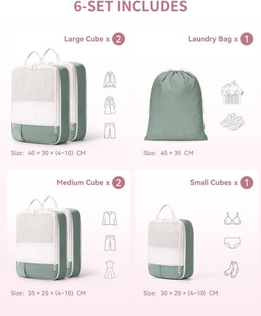 Набір органайзерів для валізи Narwey (6 шт.) - кубики для пакування з компресією, бежевий. Організація подорожей та зручне пакування речей.