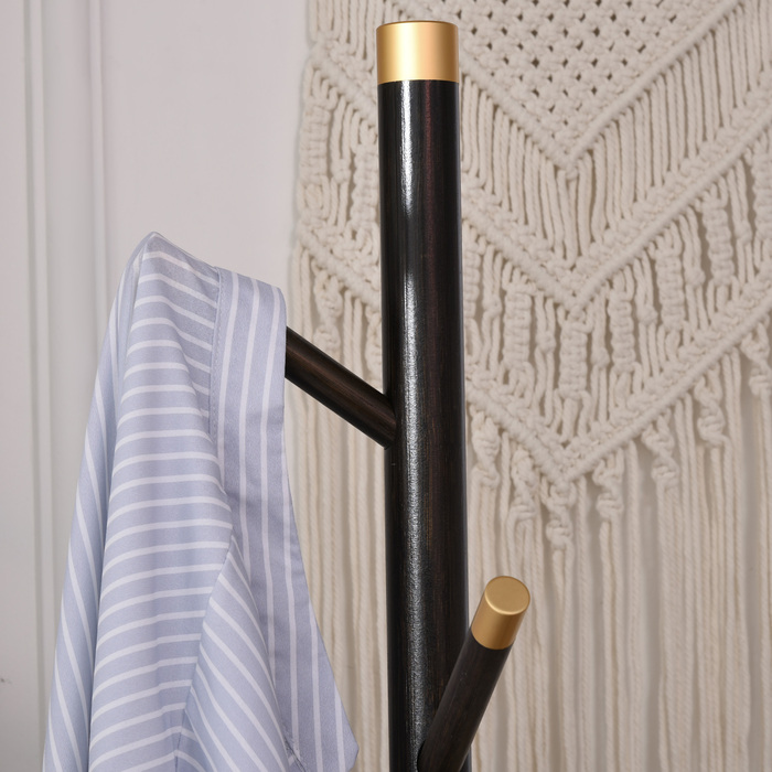 HOMCOM Coat Rack with 6 Hooks, Walnut Finish Metal Clothes Rack, Freestanding Coat Stand for Entryway, 36x36x180cm