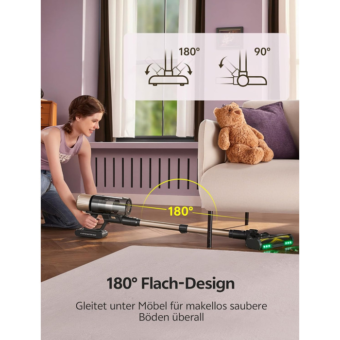 Бездротовий пилосос Ultenic U15 з акумулятором, 50000Pa, 580W, 65хв, GreenEye, антизаплутувальна щітка, телескопічна труба, для килимів, твердих поверхонь та шерсті тварин, золотий