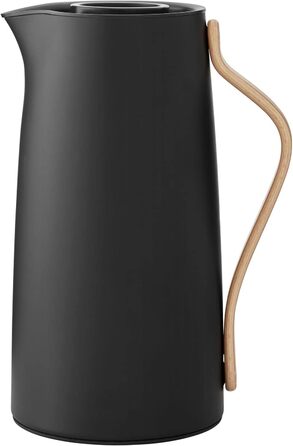 Термос-кава/чайник Stelton Emma 1,2 л, подвійні стінки, нержавіюча сталь, дерев'яна ручка, матовий чорний, Easy-Click кришка
