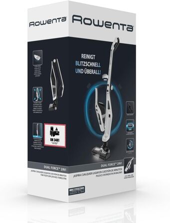 Rowenta RH6737 Dual Force 2-in-1 Cordless Stick Vacuum | Integrated Handheld Vacuum | Foldable Handle | Very Lightweight – Only 2.5 kg | LED Lighting | White