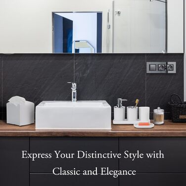 Набір аксесуарів для ванної кімнати, 10 предметів: сміттєвий бак, тримач для зубних щіток, мильниця, дозатор мила, тримач для унітазного йоржика, контейнер для ватних паличок, кришка для серветок (білий)