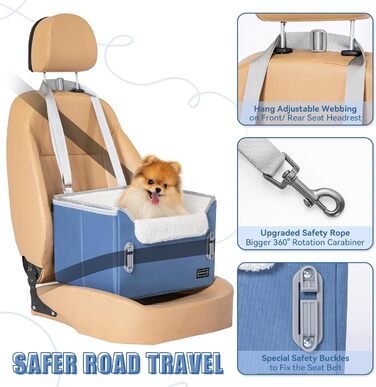 Автокрісло для собак Petfit - безпечне автокрісло для маленьких собак, корзина для собак у машину, автоліжко з миючими чохлами (S, Navy Blue)