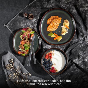 Набір посуду на 6 осіб Onader, 18 предметів: тарілки для сніданку, десерту та обіду, стегонна посуд, мікрохвильова піч, реагуючий мох зелений