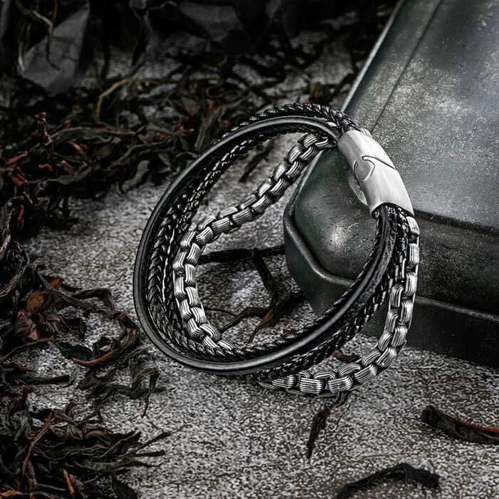 Чоловічий шкіряний браслет Murtoo з нержавіючої сталі: чорний та коричневий, магнітний замок 20 см