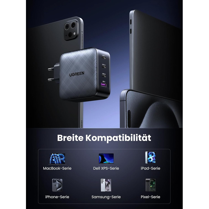 Зарядний пристрій UGREEN 65W USB-C GaN PD з 4 портами для MacBook, iPhone, iPad, Samsung