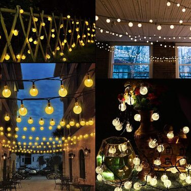 Світлодіодна гірлянда сонячна зовнішня 50 LED, 7.6 м, 8 режимів, кришталеві кулі, вологостійка, для саду, дерев, тераси, Різдва, весіль, свят (тепле біле світло)