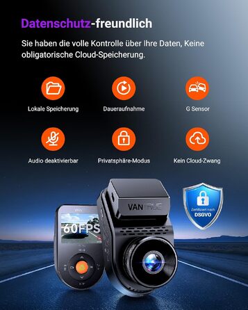 Автомобільний відеореєстратор VANTRUE S1 Pro 2.7K 60FPS з нічним баченням STARVIS 2, прихований монтаж