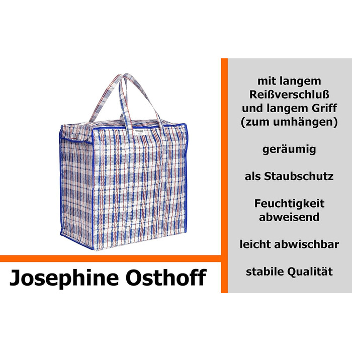 Josephine Osthoff Unisex Heavy-Duty Waterproof Storage Bags, Durable & Versatile, With Zipper for Moving & Shopping, 75L Capacity, Up to 20 kg Load Capacity, Black, Pack of 9 (9 Pieces Blue)