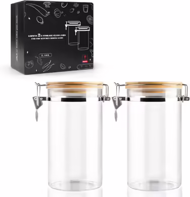 LIBWYS Airtight Storage Jars Coffee Containers with Clamp Lids Square Glass Storage Canisters (2pcs)