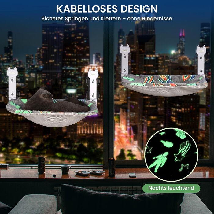 Кішка ліжко на вікно, світлодіодна килимок, складана, бездротова, до 20 кг, зручне ліжко з оглядом 360°, кішка гамак, віконце ліжко (Сірий, 1 шт.)