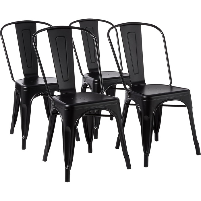 Набір з 4 стільців Amazon Basics Bistro, металеві, чорні, 51x43x85 см - для кухні та вулиці