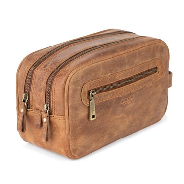 Шкіряна косметичка для подорожей Berliner Bags Premium Kulturbeutel Max, велика сумка для гігієни з 2 відділеннями для жінок та чоловіків (Camel)