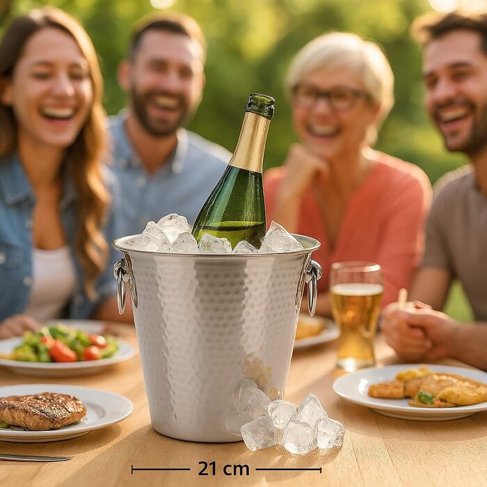 Охолоджувач для шампанського та вина з нержавіючої сталі Bambelaa, великий емальований еimer, срібний (діаметр 20 см)