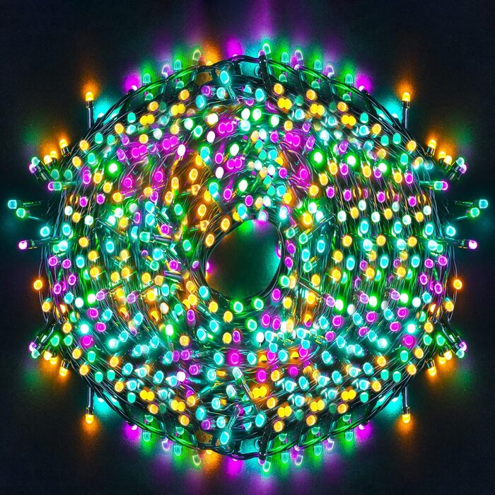Кольорова гірлянда для декорування на 100 метрів, 1000 LED, вологостійка IP44, 8 режимів, для дому, саду, вечірки, ялинки, балкону, тераси