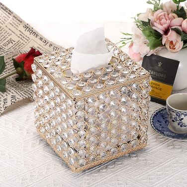 SUMTree Kristall Tissue Box, square, for household use, napkin organizer for dining room, bathroom, bedroom, vanity countertop, Gold