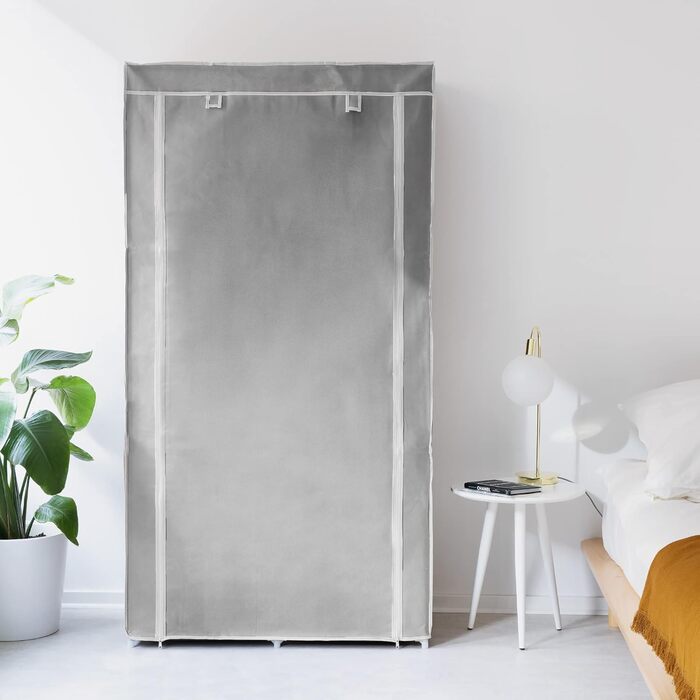 Navaris Fabric Wardrobe with Clothes Rail - Folding Wardrobe 88x170x45cm with Rail - Large, Stable Closet - Foldable Fabric Wardrobe made of Nonwoven Fabric in Light Grey