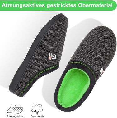 Чоловічі халапи BIAL з меморі-піною, антиковзкі, теплі, з плюшевою підкладкою, для дому та вулиці (42/43 EU, весняно-зелений)