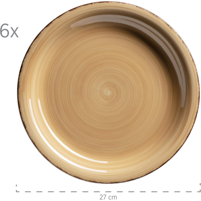 MÄSER 931766 Bel Tempo II, 12-piece tableware set for 6 people with a modern vintage look, beige stoneware dinnerware, 21 centimeters