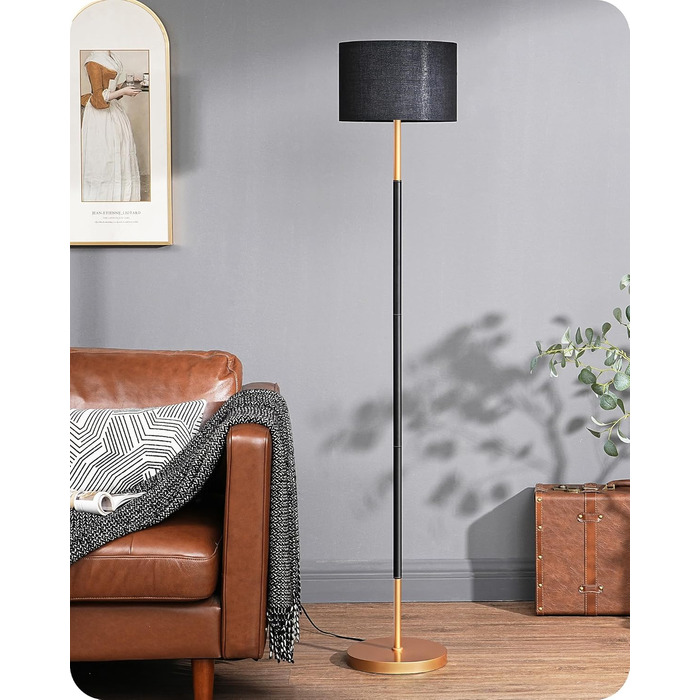 Стійка лампа EDISHINE для вітальні, 160 см, арка, з вимикачем на ніжці, включає LED-лампу E27 (6W, 2700K), абажур з чорного льону, сучасна лампа для спальні