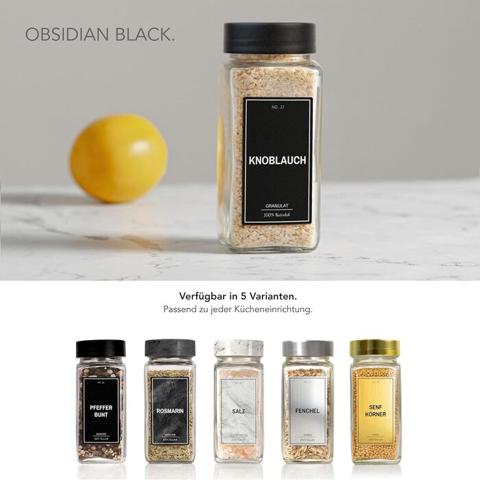 Spice Jars with Rack [24 x 120ml] including 300 Spice Labels [DE] - Spice Rack with Jars - Spice Organizer Drawer - Spice Rack Drawer with Jars Spice Rack System Black