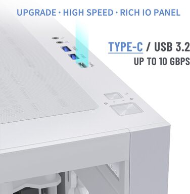 Корпус для ПК MUSETEX K2 ATX Mid-Tower з подвійним склом, білий, 3 вентилятори, USB Type-C