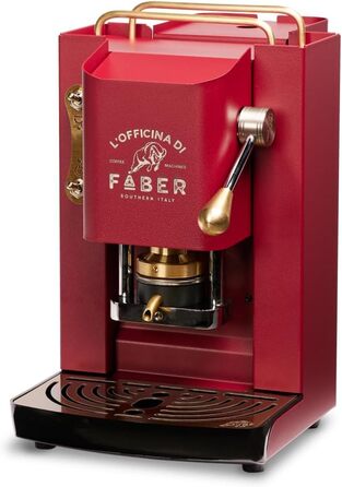 Faber Pro Deluxe Brass Coffee Machine with Waffles from Ese Paper 44 mm (Cherry Red) + 50 Waffles Ritz Café Unique Blend