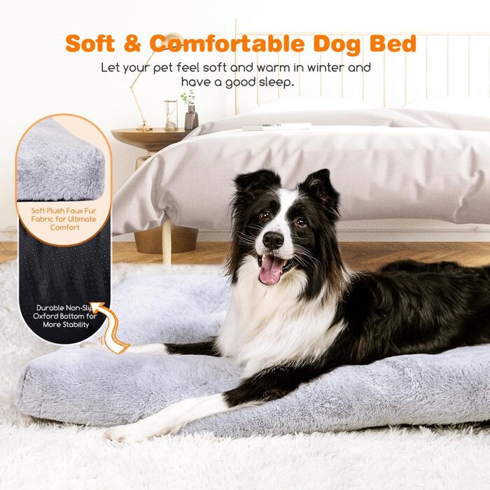 Nobleza Dog Bed for Large Dogs, Washable, Super Soft and Fluffy Anti-Anxiety High-Quality Plush Dog Bed with Non-Slip Bottom, Dog Cushion, Dog Mat, 110x73x10 cm, XL