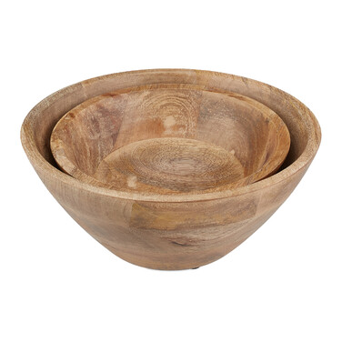 Relaxdays Salad Bowl 2-Piece Set Mango Wood