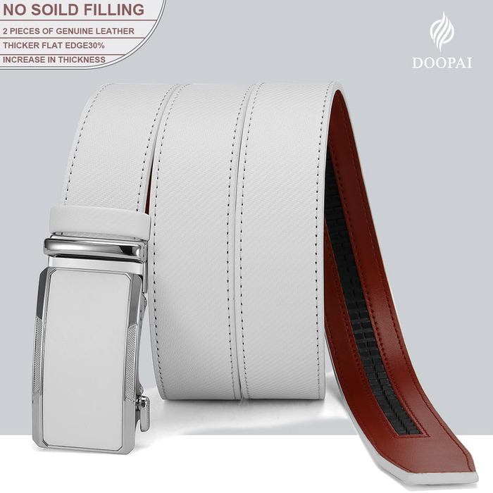 Чоловічий шкіряний ремінь DOOPAI з автоматичною застібкою, 35 мм, без отворів, регульований розмір, для ділового костюма, білий, 115 см (32-36 дюймів)