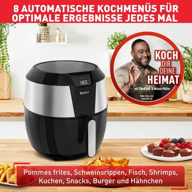 Аерофритюрниця Tefal Easy Fry XXL 5,6 л, 1850 Вт, 8 програм, електрична, без олії, нержавіюча сталь, енергозберігаюча, цифровий дисплей