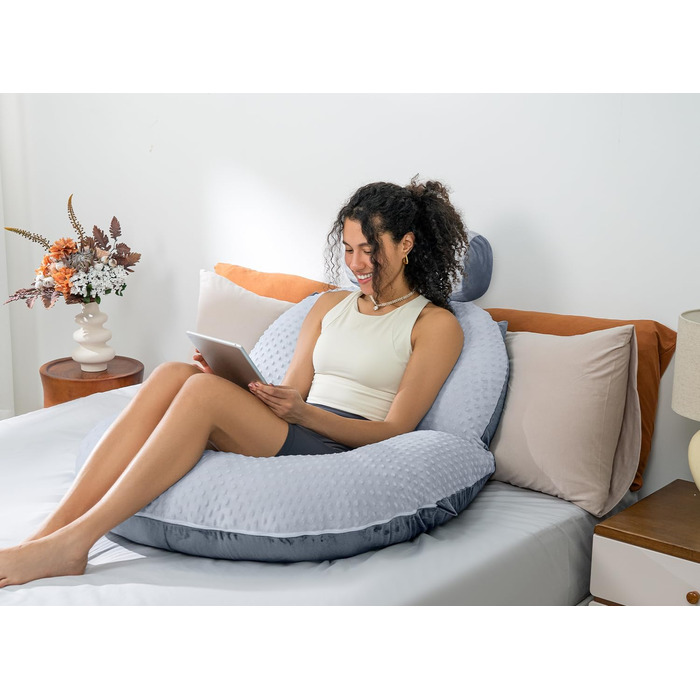 Інсен подушка для читання, спинка для сидіння в ліжку, для читання, відпочинку, медсестер, дорослих, матерів, дітей, для пресування живота, блакитна (з велюровою обробкою)