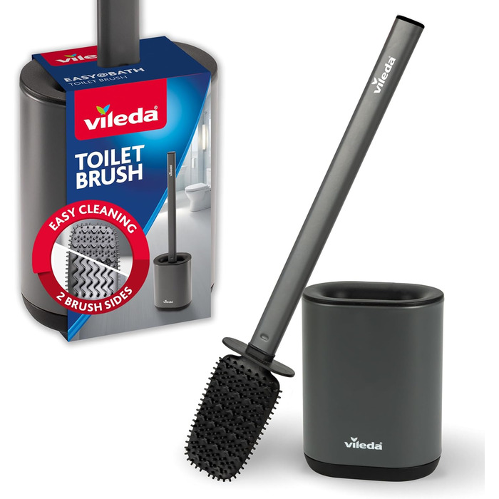 Щітка для унітазу Vileda Silikon з нержавіючою сталею – гігієнічна та довговічна, з гнучкою головкою та 2 зонами очищення