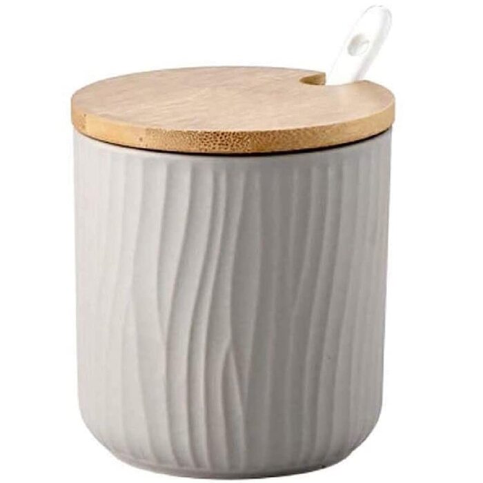 Керамічна баночка для спецій 8.5x8см з кришкою та ложкою. Підходить для кухні, їдальні, кав'ярні (сіра)