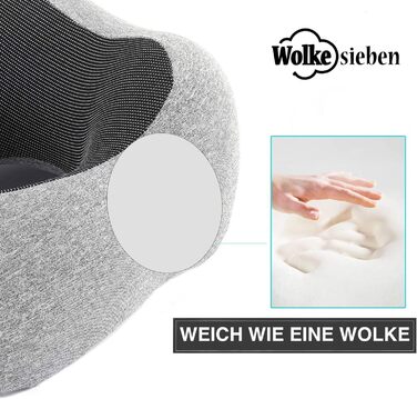 Подушка для шиї Wolke sieben з піною з пам'яті для подорожей (літак, авто) з маскою для сну та навушниками, сіра