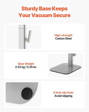 Стійка для пилососа VEVOR 126 см, сумісна з Dyson G5, V15, V12, V11, V10, V8, V7, V6 серії, з аксесуарами, підлогова стійка, кріплення з 6 гачками та антиковзними накладками, сріблястий колір