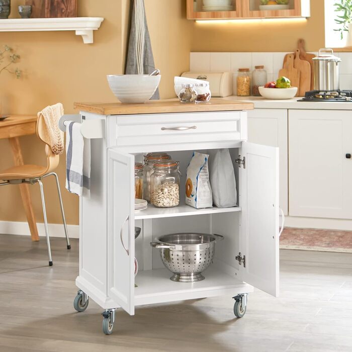 SoBuy Kitchen Trolley with Wheels - Kitchen Island with Countertop, Rolling Cart